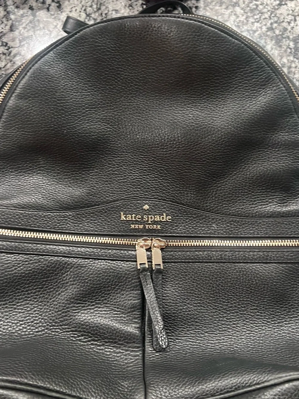 Kate Spade Black Pebbled Leather Backpack with Gold Accents